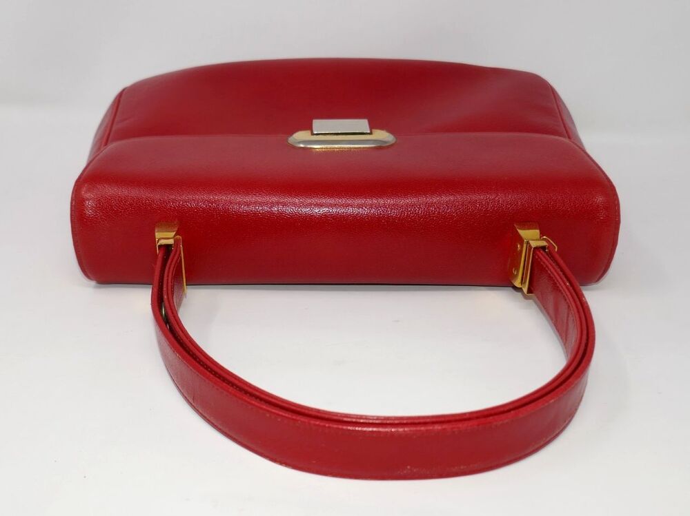 Koret Vintage 1950s 1960s Mid Century Two Tone Clasp Red Leather Top Handle Bag - Picture 16 of 16